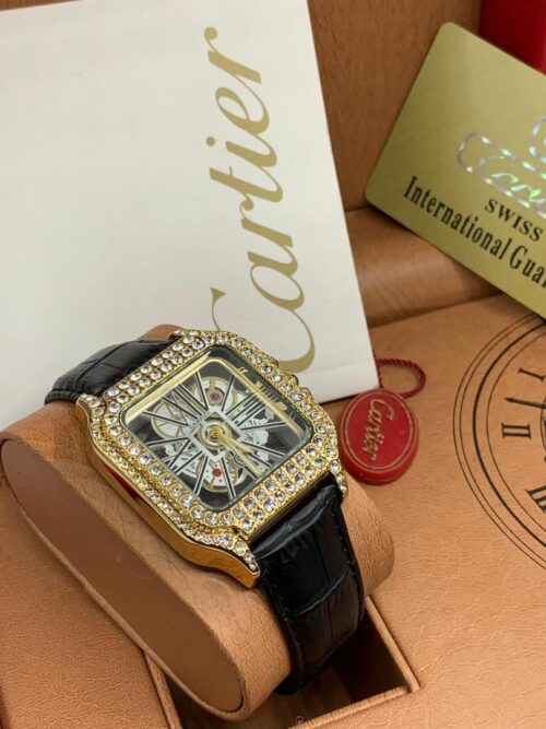 Cartier Stone Head Skeleton Leather Wristwatch