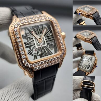 Cartier Stone Head Skeleton Leather Wristwatch - Image 2