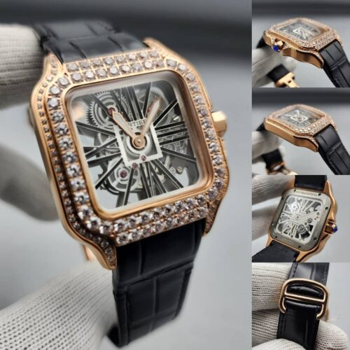 Cartier Stone Head Skeleton Leather Wristwatch - Image 2
